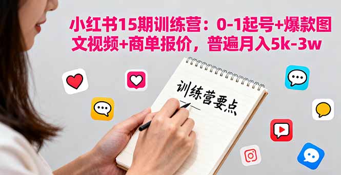 小红书15期训练营：0-1起号+爆款图文视频+商单报价，普遍月入5k-3w-77云网创