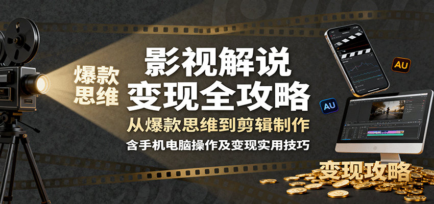 影视解说变现全攻略：从爆款思维到剪辑制作，含手机电脑操作及变现实用技巧-77云网创