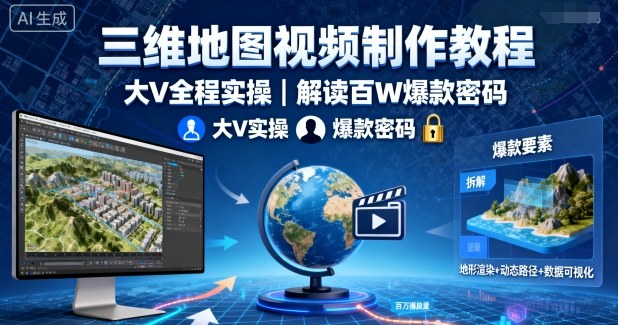 三维地图视频制作教程，大V全程实操，解读百W爆款密码-77云网创
