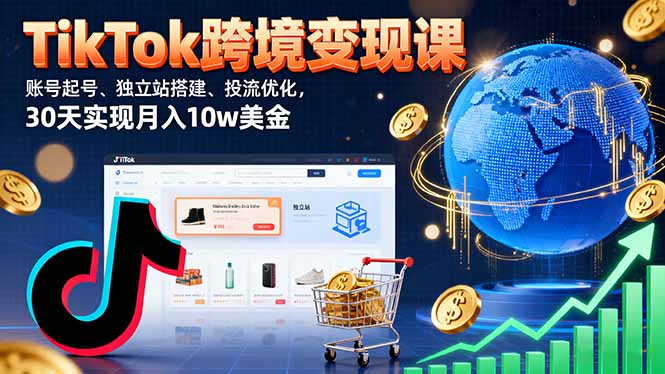 TikTok跨境变现课：账号起号、独立站搭建、投流优化，30天实现月入10w美金-77云网创