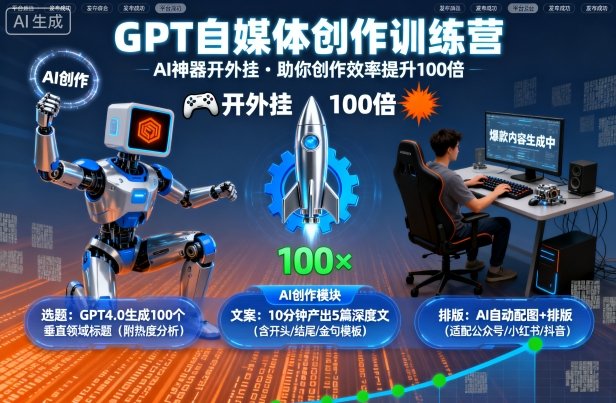 GPT自媒体创作训练营：AI神器开外挂，助你创作效率提升100倍-77云网创