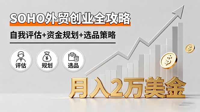 SOHO外贸创业全攻略，自我评估+资金规划+选品策略，月入2万美金-77云网创