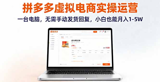 拼多多虚拟电商实操运营，一台电脑，无需手动发货回复，小白也能月入1-5W-77云网创