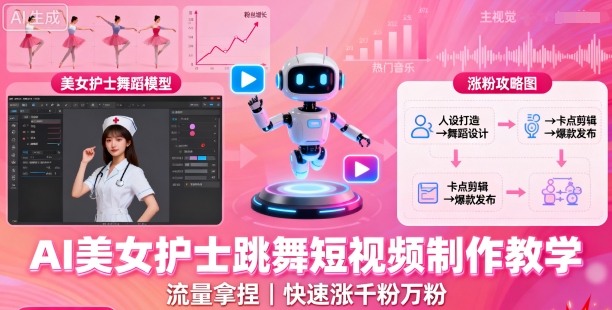 AI美女护士跳舞短视频制作教学，流量拿捏，快速涨千粉万粉【提示词+视频教程】-77云网创
