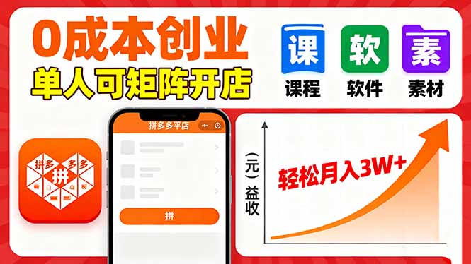拼多多虚拟电商，0成本，单人可矩阵开店，轻松月入3W+-77云网创