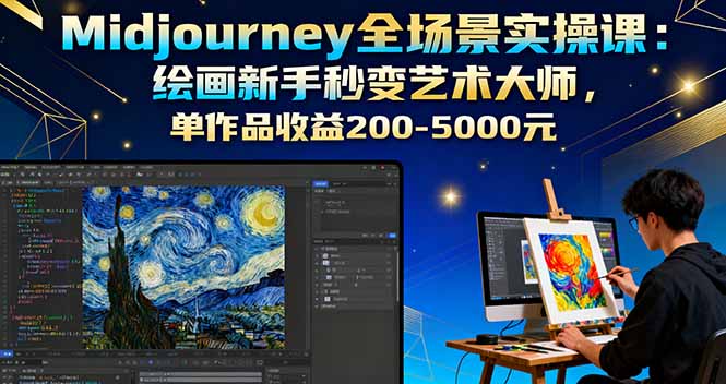 Midjourney全场景实操课：绘画新手秒变艺术大师，单作品收益200-5000元-77云网创