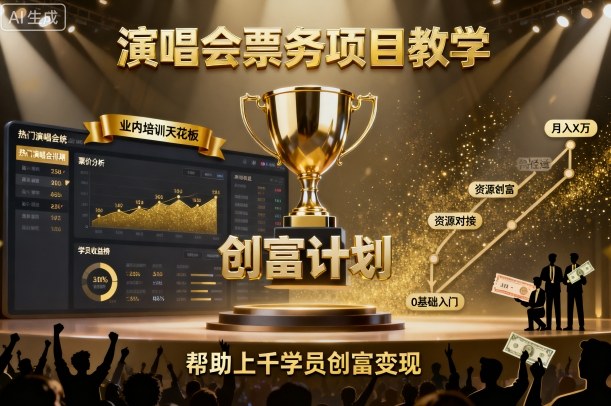 演唱会票务项目教学，业内培训天花板，帮助上千学员创富变现-77云网创