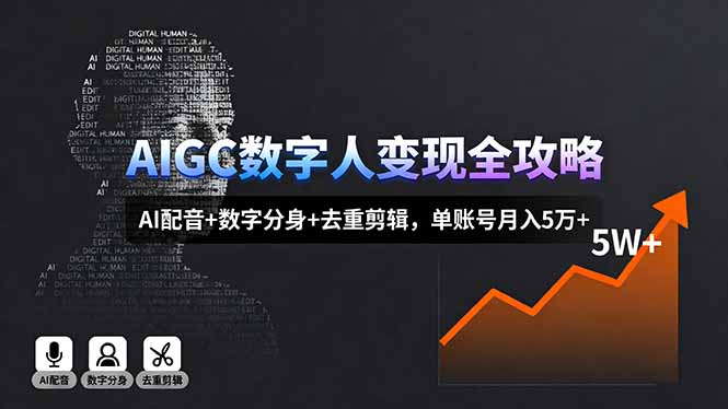 AIGC数字人变现全攻略，AI配音+数字分身+去重剪辑，单账号月入5万+-77云网创