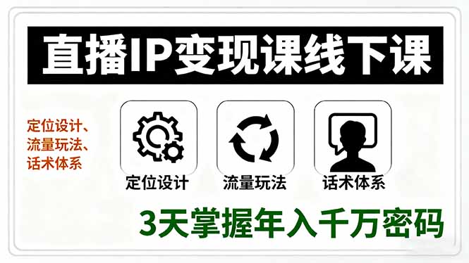 直播IP变现课线下课，定位设计、流量玩法、话术体系，3天掌握年入千万密码-77云网创