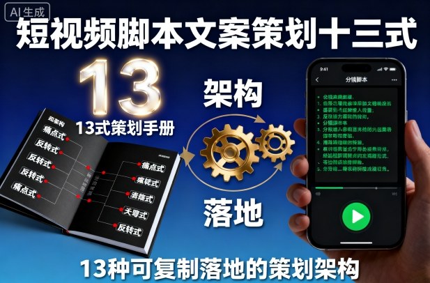 短视频脚本文案策划十三式，13种可复制落地的策划架构-77云网创
