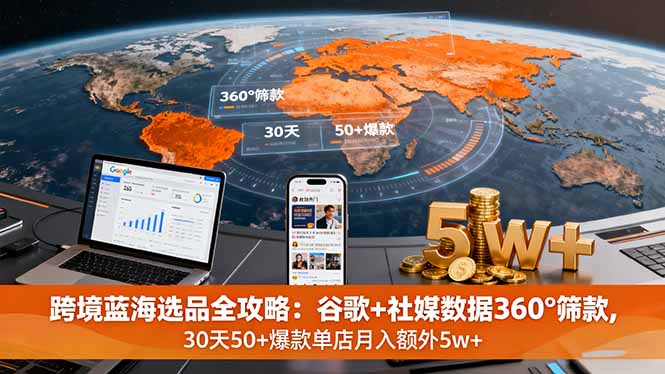 跨境蓝海选品全攻略：谷歌+社媒数据360°筛款,30天50+爆款单店月入额外5w+-77云网创