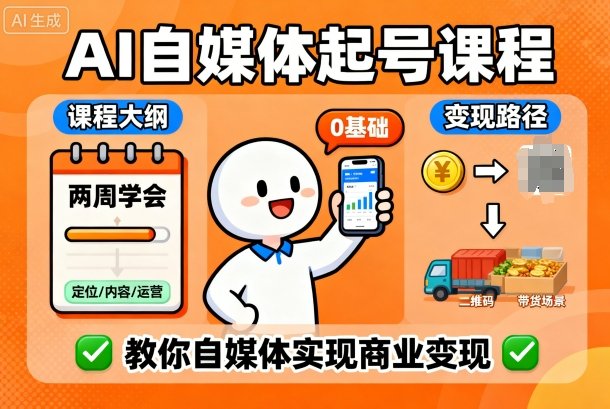 AI自媒体起号课程，0基础小白两周学会，教你自媒体实现商业变现-77云网创