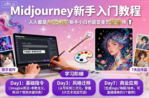 midjourney新手入门教程：人人都是AI艺术家，新手小白也能变身艺术大师-77云网创