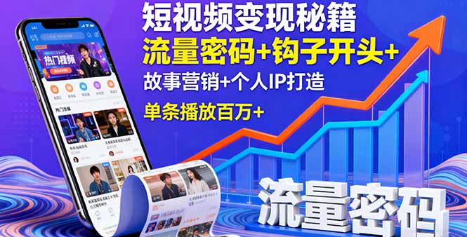 短视频变现秘籍，流量密码+钩子开头+故事营销+个人IP打造，单条播放百万+-77云网创